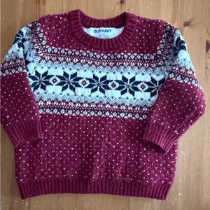 Old Navy Burgundy and White Patterned Sweater
